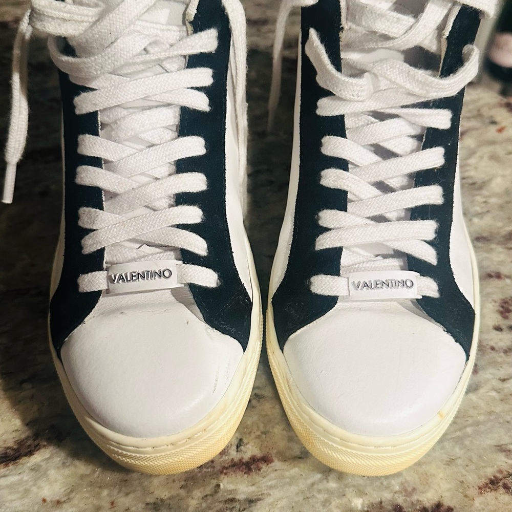 Valentino Women's Black and White Lace-Up Sneakers